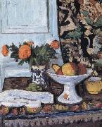 George Leslie, Still Life with Fruit and Marigolds in a Chinese Vase